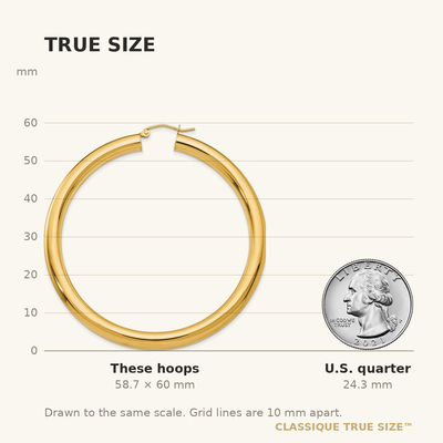14K Polished Lightweight Hoop Earrings, 60 x 5mm