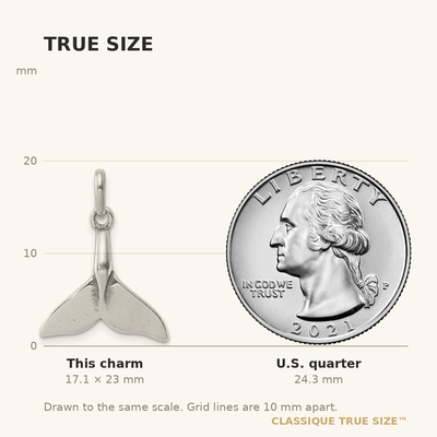Sterling Silver Whale Tail Charm, 23 x 17mm