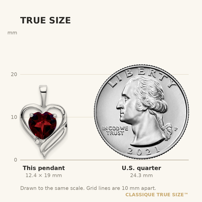 14K White Gold Garnet and Diamond Heart Pendant, 19 x 11.75mm