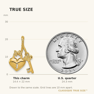 14K Polished Key Tied to Heart Lock Charm