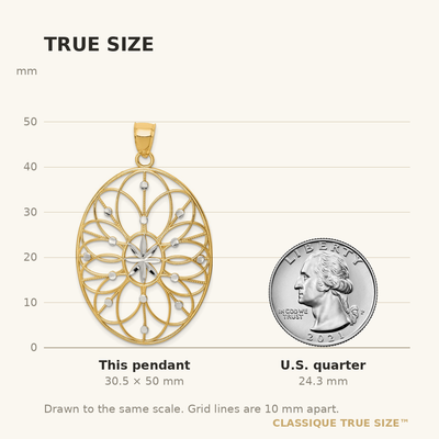 14K White Gold/ Rhodium Floral Medallion Pendant