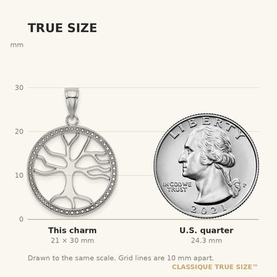 14K White Gold Large Tree Of Life In Round Frame Charm