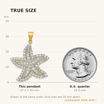 Sterling Silver Flash Gold-Plated and CZ Starfish Pendant