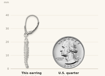 Classique True Size: De-Ani Sterling Silver Rhodium-Plated Polished 3D Seahorse Leverback Earrings shown next to a US quarter (24.3 mm)