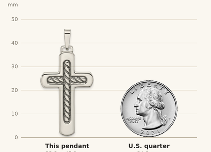 Classique True Size: Sterling Silver Polished & Antiqued Textured Center Cross Pendant shown next to a US quarter (24.3 mm)