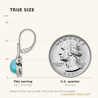 14K White Gold Turquoise and Diamond Leverback Earrings, 27.5 x 12.1mm