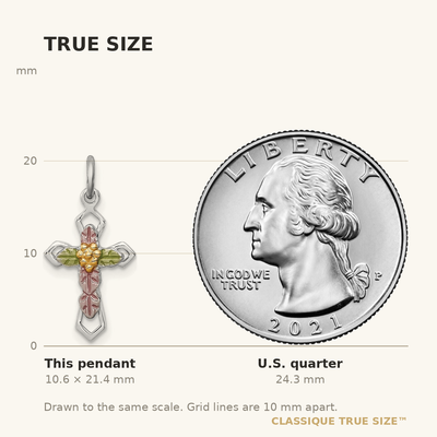 Sterling Silver Platinum-plated Polished Epoxy & Gold-plated Cross Pendant, 21.4 x 10.33mm