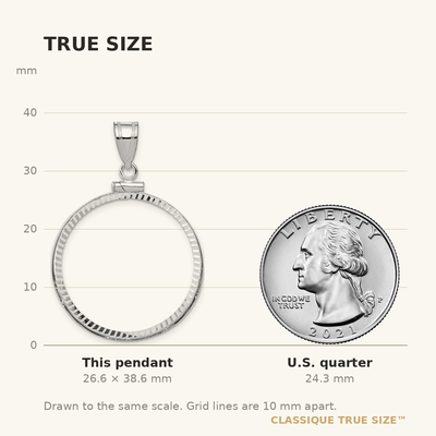 Wideband Distinguished Coin Jewelry 14K White Gold Polished and Diamond-cut x Screw Top Coin Bezel Pendant, 38.6 x 27.5mm