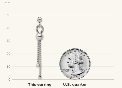 Classique True Size: Sterling Silver Rhod-plated Polished Beaded Chain Post Dangle Earrings shown next to a US quarter (24.3 mm)