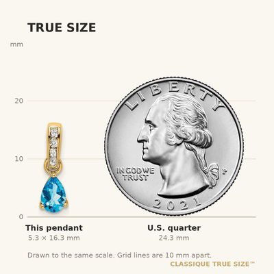 14K Pear Blue Topaz and Diamond Pendant, 16.3 x 4.5mm