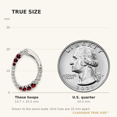 14K White Gold Garnet Oval Hoop Earrings