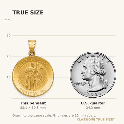 14K Polished and Satin St Florian Medal Hollow Pendant, 30.5 x 22.25mm