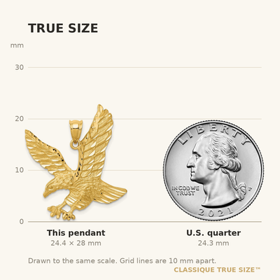 14K Satin Diamond-cut Eagle Pendant, 28 x 25mm
