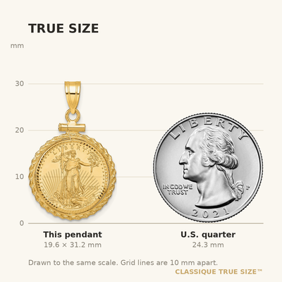 Wideband Distinguished Coin Jewelry 14ky Diamond-cut Casted Rope Screw Top Mounted 1/10oz American Eagle Coin Bezel Pendant