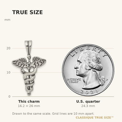 Sterling Silver Caduceus Charm, 26 x 17mm