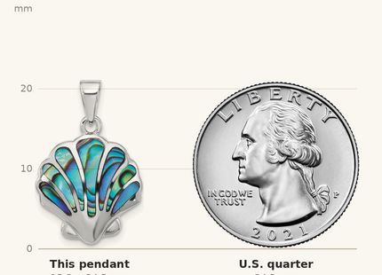 Classique True Size: Sterling Silver Rhodium-plated Polished Abalone Shell Pendant shown next to a US quarter (24.3 mm)