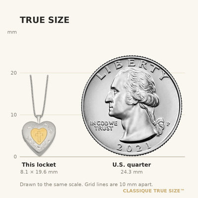 Sterling Silver Rhodium & Gold-plated Polished & Satin Diamond Mom Locket 18in Necklace/ Daughter Pendant 14in Cross Heart Necklace Set