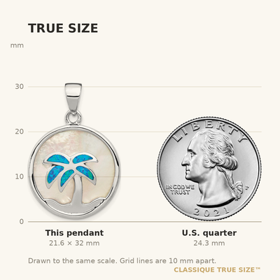 Sterling Silver Rhodium-plated Mother of Pearl and Blue Created Opal Round Palm Tree Pendant