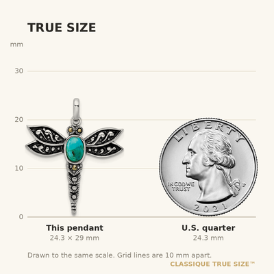 Sterling Silver Rhodium/Oxidized Recon. Turq/Marcasite Dragonfly Pendant