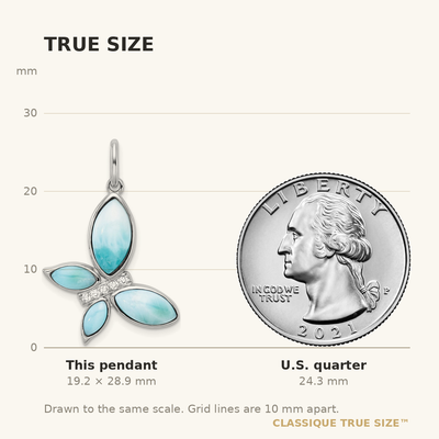 Sterling Silver Rhodium-plated Polished Larimar and CZ Butterfly Pendant