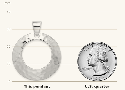 Classique True Size: Sterling Silver Rhodium-plated Hammered Circle Pendant shown next to a US quarter (24.3 mm)