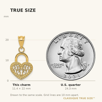 14K Polished Filigree Heart Lock Charm