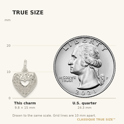 Sterling Silver Filigree Heart Charm, 15 x 13mm