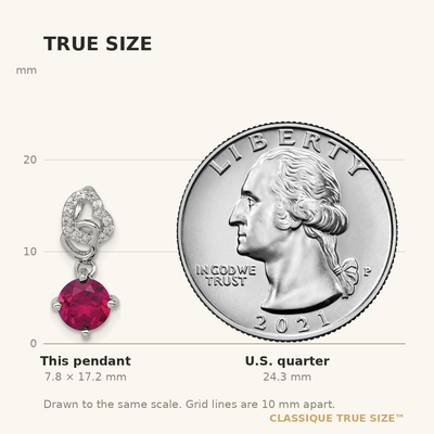 Sterling Silver Rhodium-plated Polished Round Lab Created Ruby and CZ Dangling Heart Chain Slide Pendant