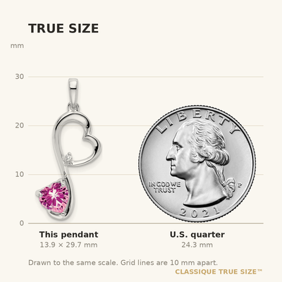 14K White Gold Created Pink Sapphire and Diamond Heart Pendant, 29.7 x 10.25mm