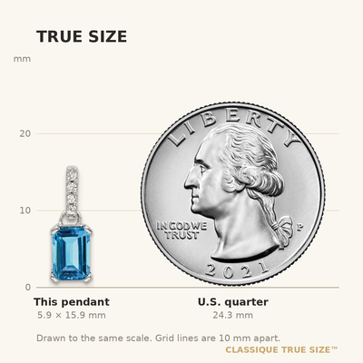 14K White Gold Blue Topaz and Diamond Pendant, 15.9 x 5.5mm