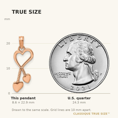 14K Rose Polished Tassle Hearts Pendant