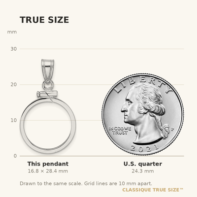 Wideband Distinguished Coin Jewelry 14K White Gold Polished x Screw Top Coin Bezel Pendant, 28.4 x 17.2mm