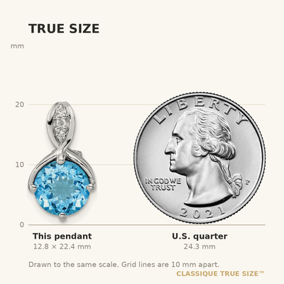 Sterling Silver Rhodium-plated Circle Swiss Blue Topaz/White Topaz Pendant, 22.45 x 9.55mm