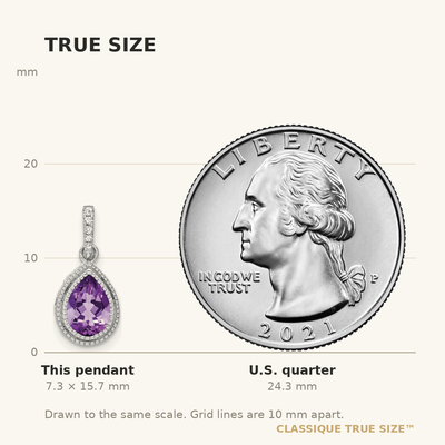 14K White Gold Pear Amethyst and Diamond Pendant, 15.65 x 7.3mm