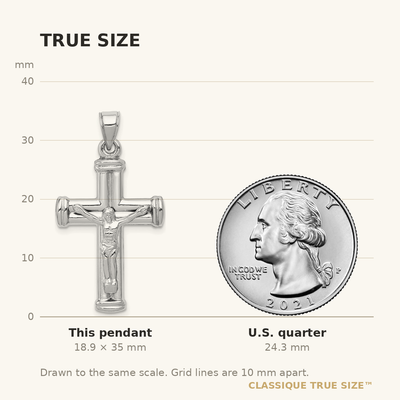 14K White Gold Reversible Crucifix Pendant, 35 x 18mm
