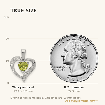 Sterling Silver Rhodium Plated Peridot and Diamond Heart Pendant