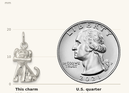 Classique True Size: Sterling Silver Doggie w/Bone Charm shown next to a US quarter (24.3 mm)