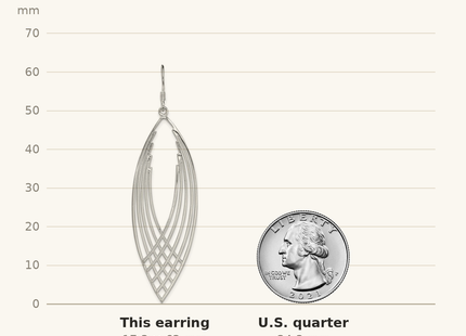 Classique True Size: Sterling Silver Polished Fancy Dangle Shepherd Hook Earrings shown next to a US quarter (24.3 mm)