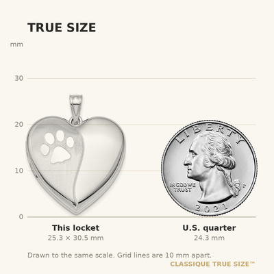 Sterling Silver Rhod-plated Satin/Pol Paw Prints Ash Holder Heart Locket