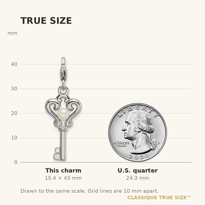 Amore La Vita Sterling Silver Rhodium-plated Polished Freshwater Cultured Pearl Key Charm with Fancy Lobster Clasp