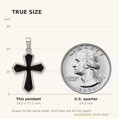 Sterling Silver Rhodium-plated Polished Black Enameled Cross Pendant