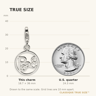 Amore La Vita Sterling Silver Rhodium-plated Polished PEACE in Circle Charm with Fancy Lobster Clasp