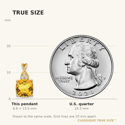 14K Checkerboard Citrine and Diamond Pendant