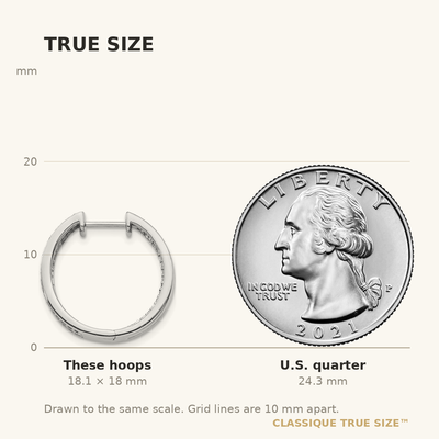 14K White Gold Diamond In/Out Hinged Hoop Earrings, 18 x 20mm