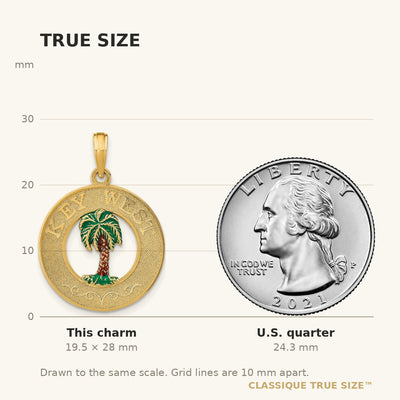 14K KEY WEST Enameled Palm Tree Circle Charm