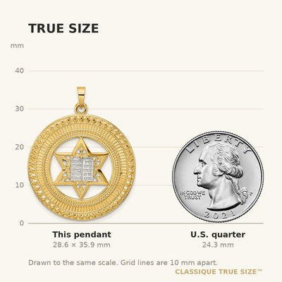 14K Two-tone Solid Star and Torah Inside Frame Pendant