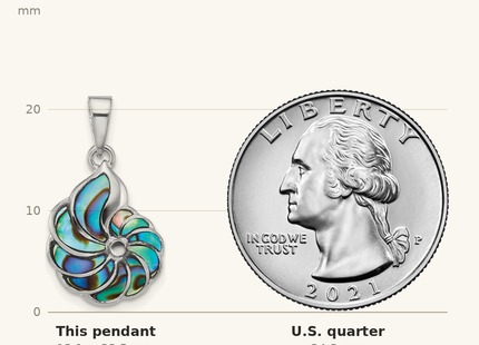 Classique True Size: Sterling Silver Rhodium-plated Polished Abalone Swirl Shell Pendant shown next to a US quarter (24.3 mm)