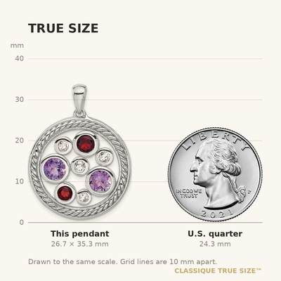 Sterling Silver Rhodium Amethyst Garnet and White Topaz Circle Pendant