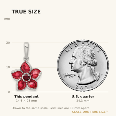 Sterling Silver Rhod-plated Created Ruby and Enamel Flower Pendant