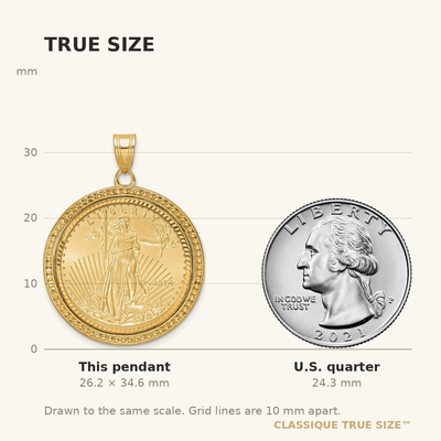 Wideband Distinguished Coin Jewelry 14ky Beaded & Diamond-cut Prong Mounted 1/4oz American Eagle Coin Bezel Pendant